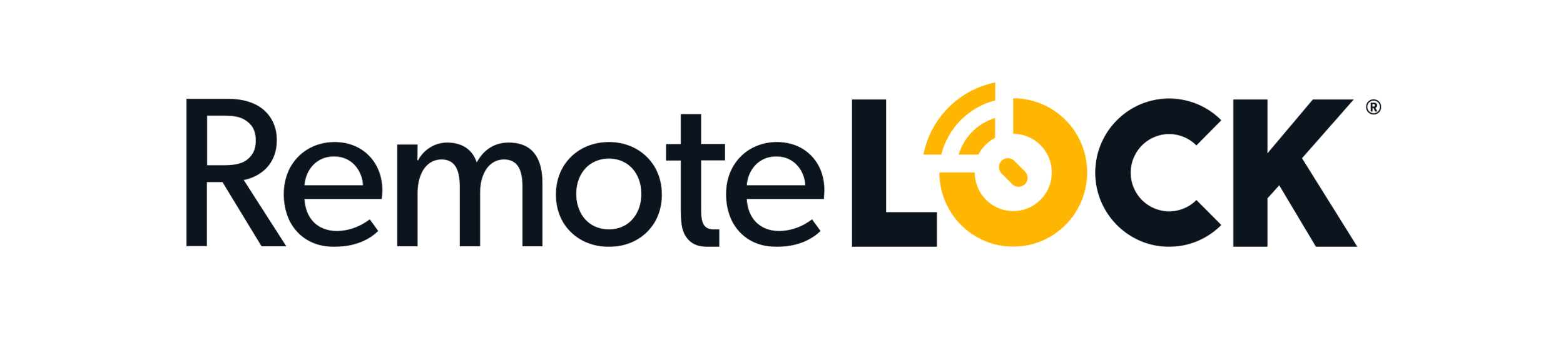 RemoteLock logo: word in black text. The O in Lock is a digital lock.